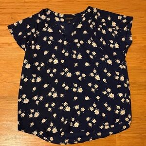 Banana Republic Navy Blue Floral Blouse